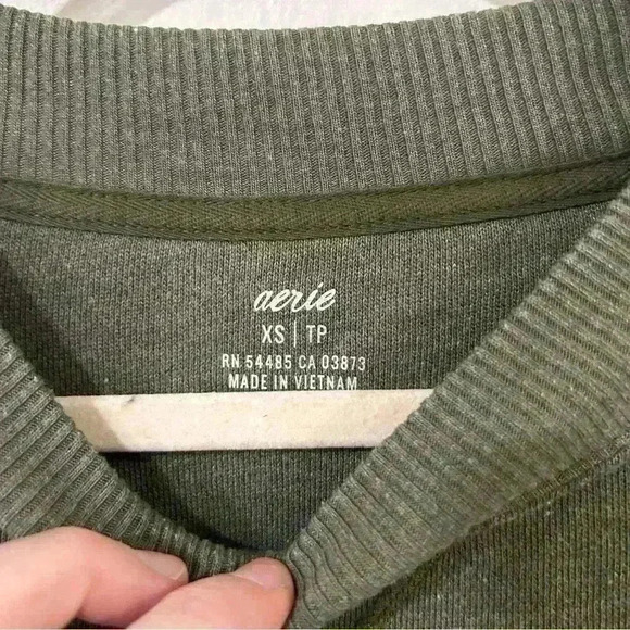 Aerie The Sweat Everyday Crew Neck Side Slit Forrest Green Oversized Sweatshirt - Picture 2 of 5